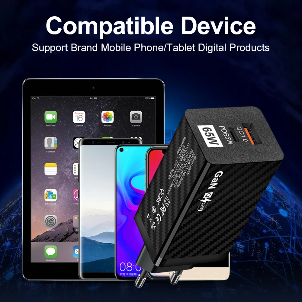 65W USB-C Power Adapter Dual Port A+C Fast WALL Charger Portable Dual USB QC 3.0 PD Mobile Phone Charger - Image 5