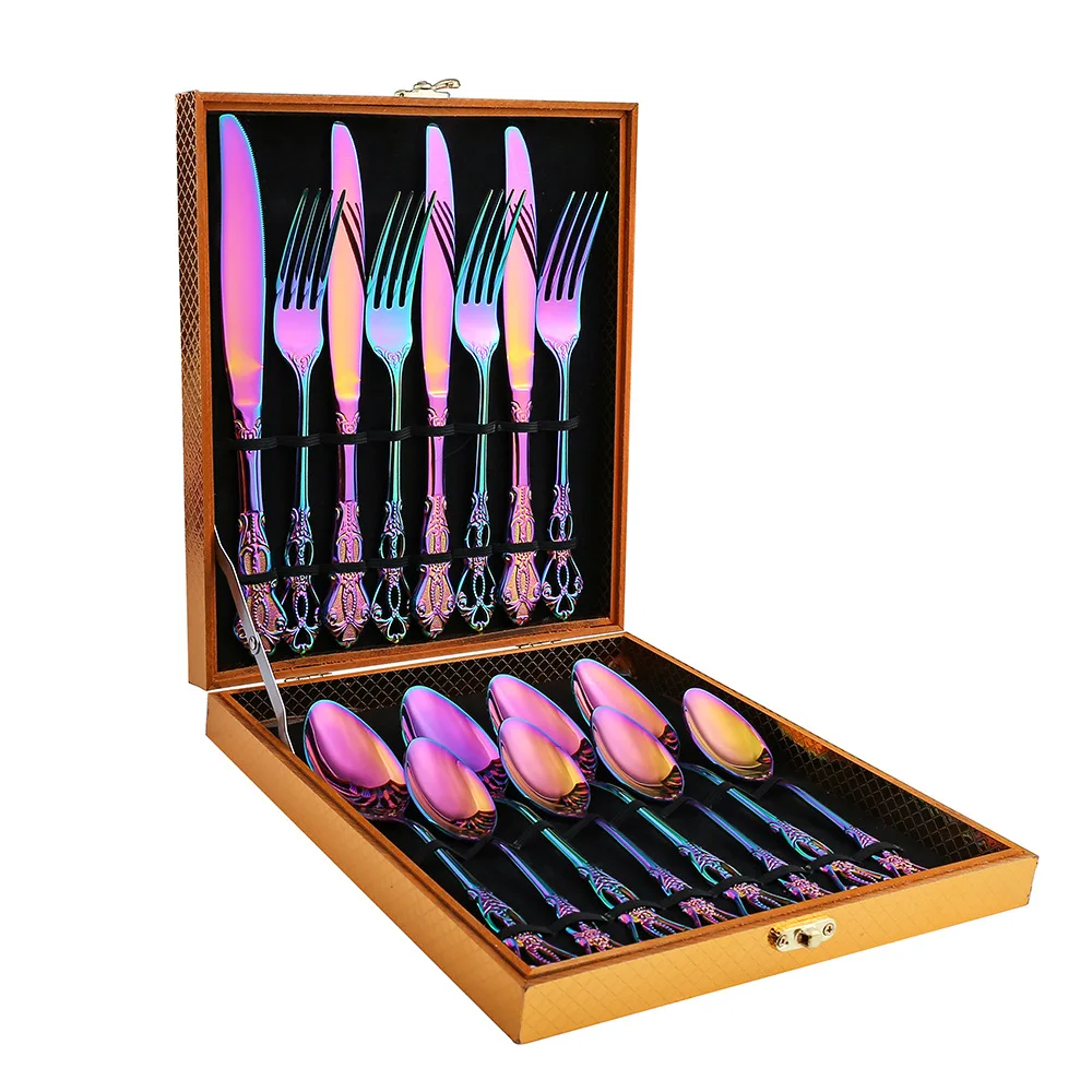 Hot Selling Luxury 4pcs Cubiertos Gold Flatware Sets Metal Golden