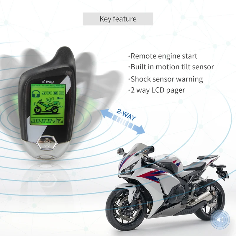 Scooter Alarm with Microwave Sensor Remote Engine Start Stop 2 Way Motorcycle Alarm System