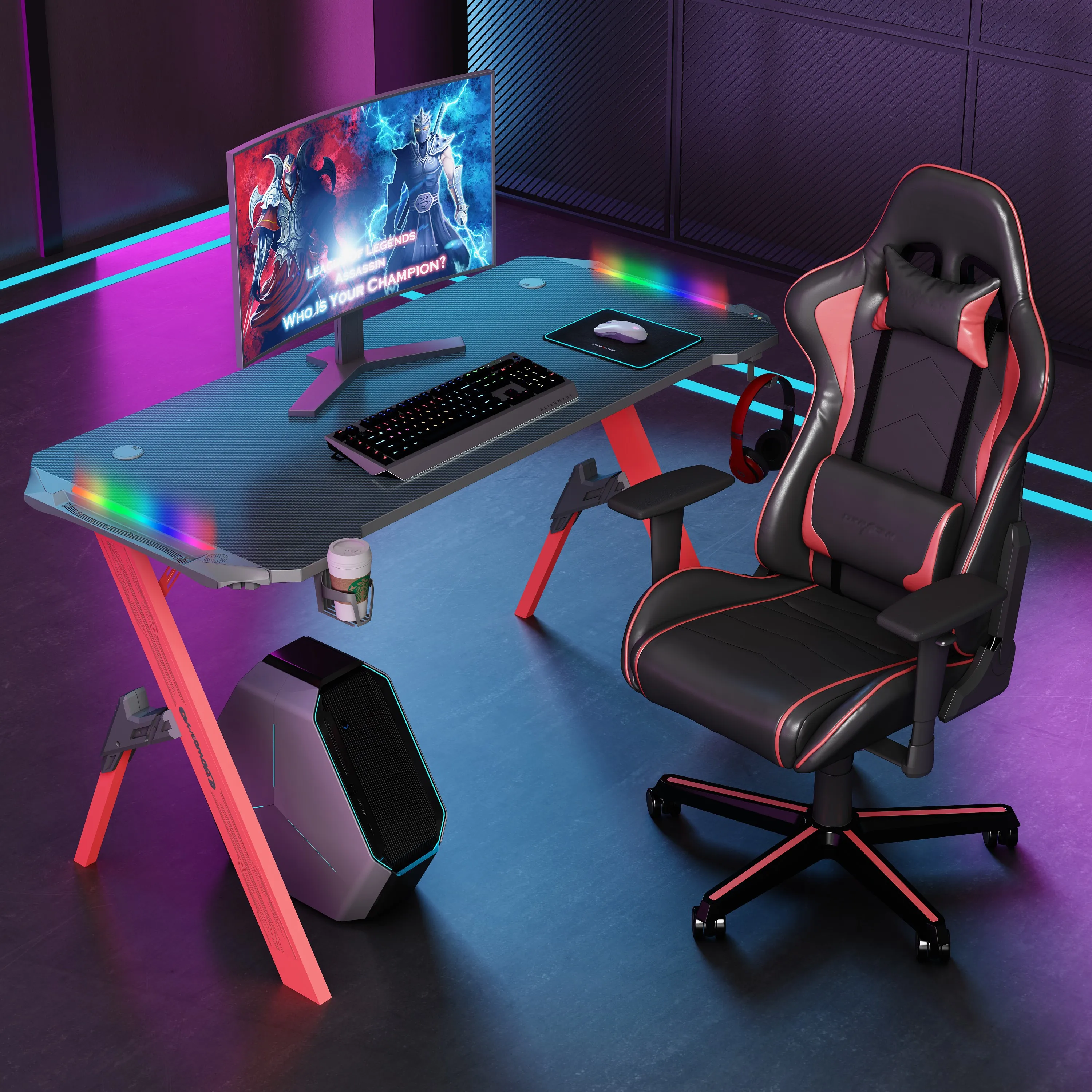 Yizhuo Newest Upgrade Cheap Gaming Table Home Office Furniture PC Gaming Desk Game Table Gaming Gamer Desk With RGB LED