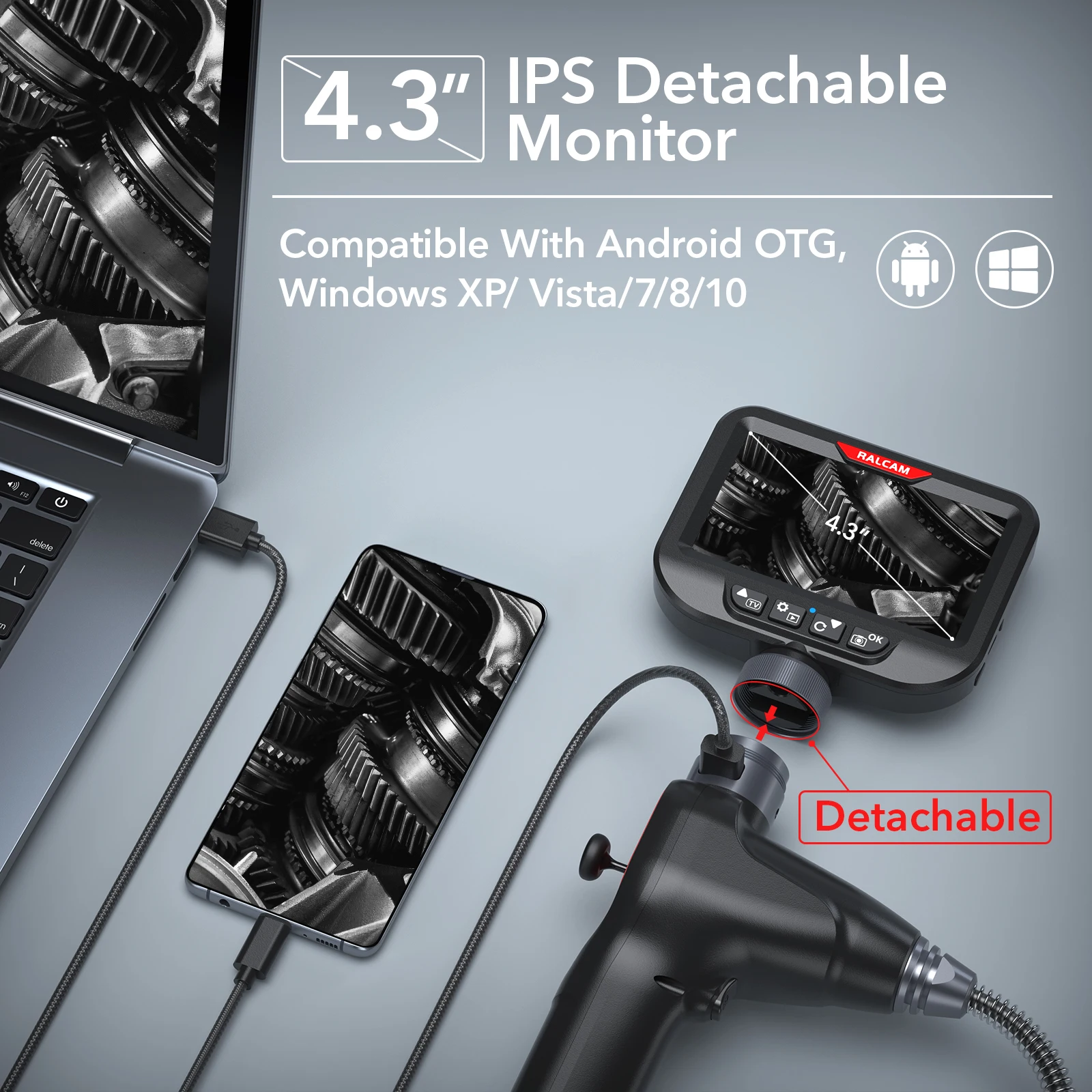 Ralcam 360 Degree Articulating Joystick Engine Cylinder With 4.3inch