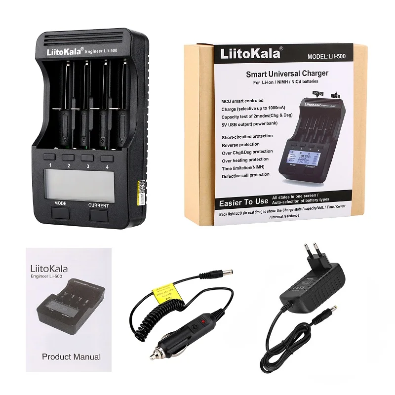 Wholesale LiitoKala lii-500 3.7V 1.2V 18650 26650 16340 14500 10440 18500  lii500 AA AAA Battery Charger With LCD 12V 2A Car Adapter From m.alibaba.com