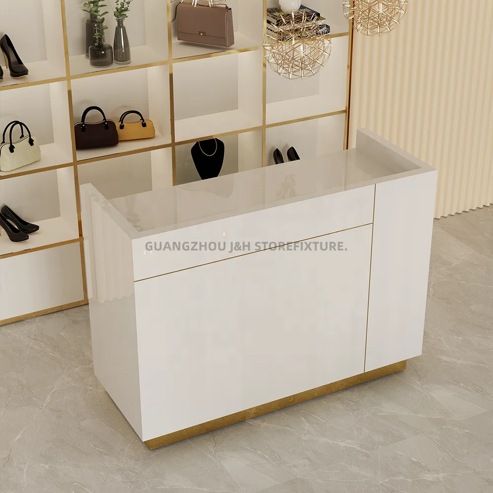 Simple Design Custom Checkout Counters Lingerie Shop Boutique Reception Desk White Mdf Retail Self Checkout Counter