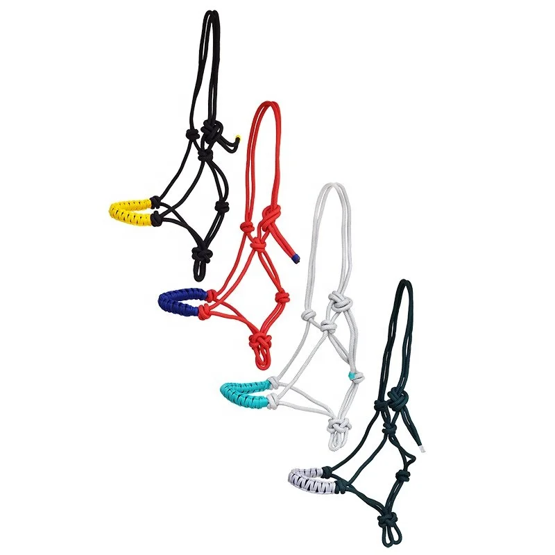 Custom Made Horse Rope Halter With Beaded Leather Hand Tooled Noseband