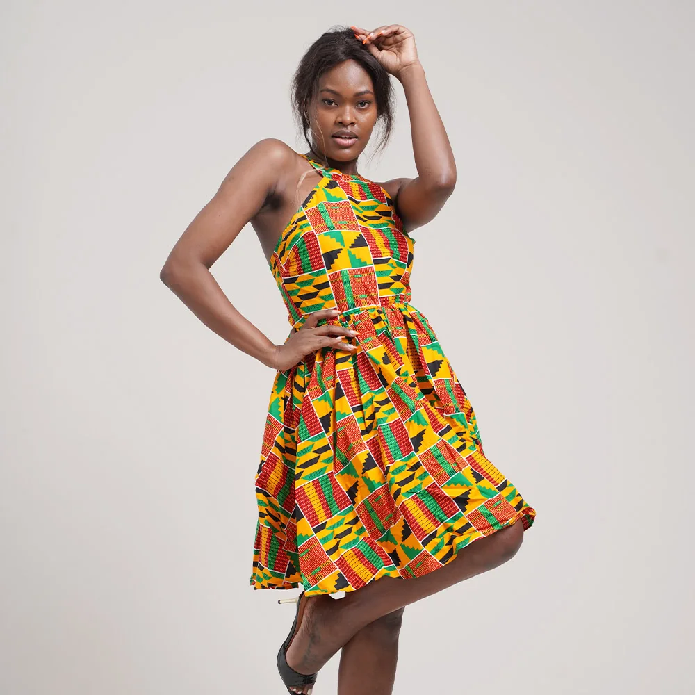 Hot Selling Fashionable Ankara Print Ladies Daily Wearing African Print  Knee-length Dress