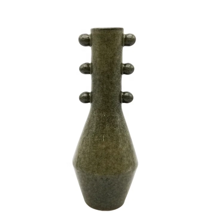 Funky Ceramic Floor Flower Vase Glossy Green Color with bubbled Neck and Reactive Glazing for Home and House Decoration