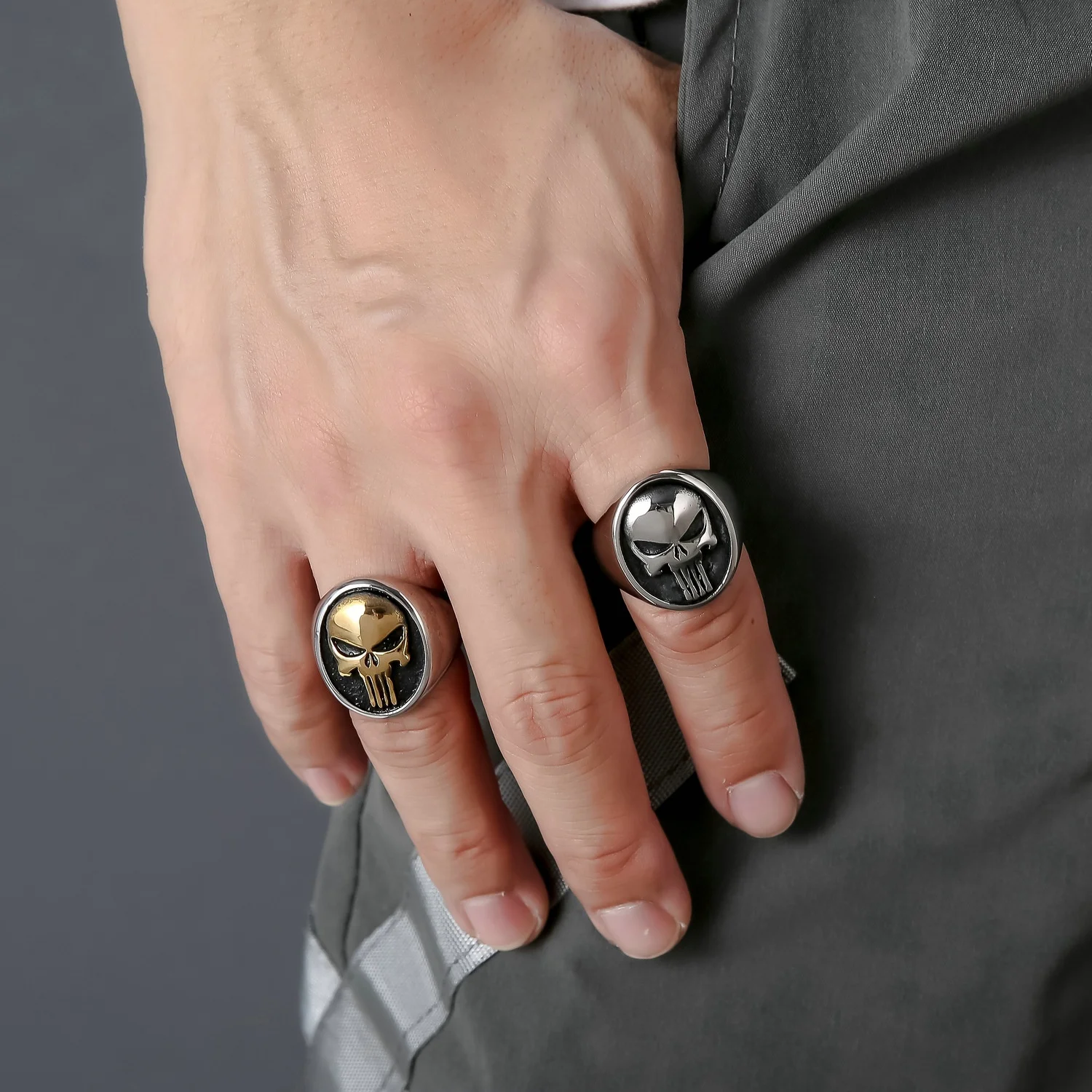 Custom Hip Hop Jewelry Motorcycle Multicolor Skull Biker Rings Black Thumb Rings Stainless Steel 18K Gold Plated Rings for Man