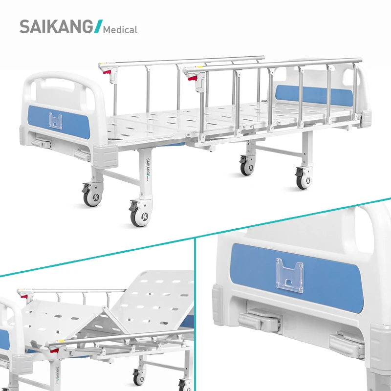A2k Durable 2 Cranks 2 Function Foldable Clinic Medical Metal Adjustable Manual Nursing Patient Hospital Bed with Casters