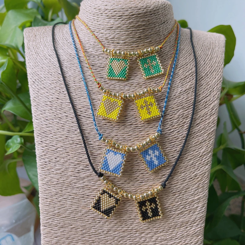 Hawaiian Casual Braided Rope Jewelry Miyuki Beads Thread Heart Cross