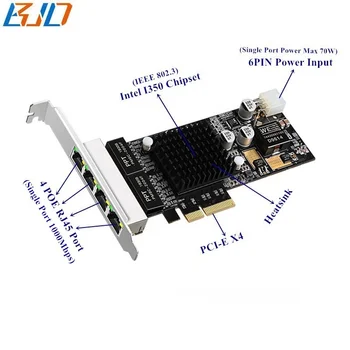 1000Mbps 4 RJ45 POE LAN Port to PCI-E PCIe 4X Gigabit Sever Network Card Ethernet Adapter - Intel I350 Chipset