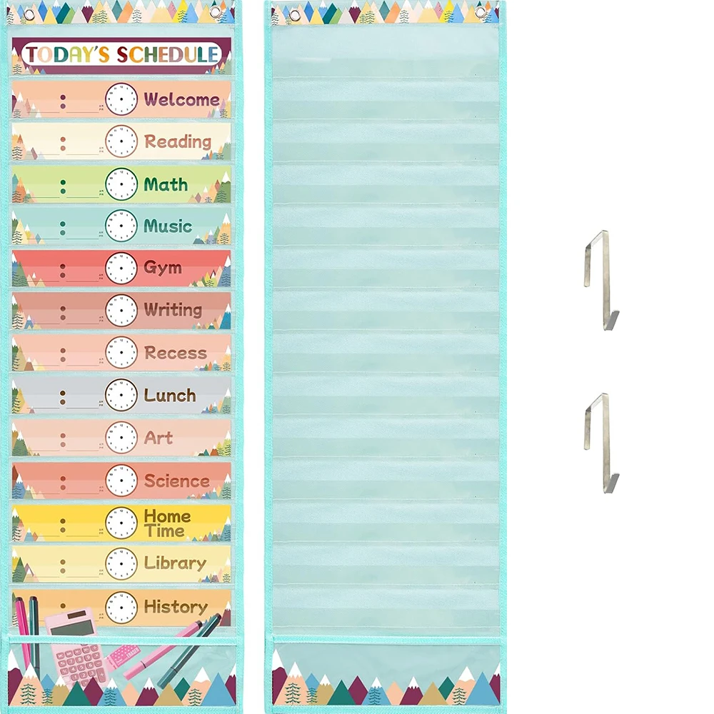 Карманная диаграмма для ежедневного расписания 13 + 1 кармана многоразовые карты карманные класса с 2 вешалками