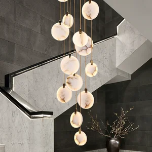 Home Decoration Villa Kitchen Island Suspension Chandelier Staircase Modern Alabaster Pendant Light