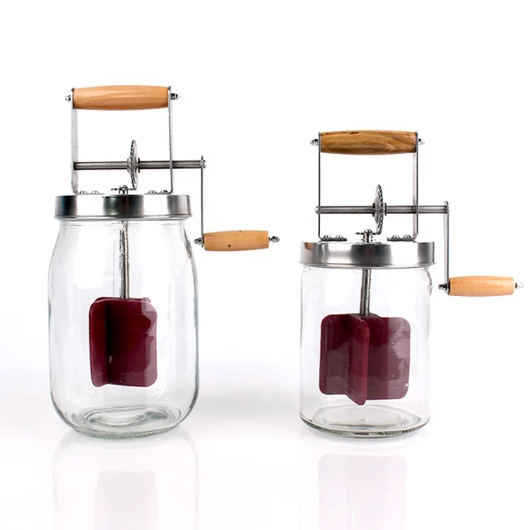 High Quality 1500ml 1000ml Manual Butter Churner Glass Hand Crank Butter Churn