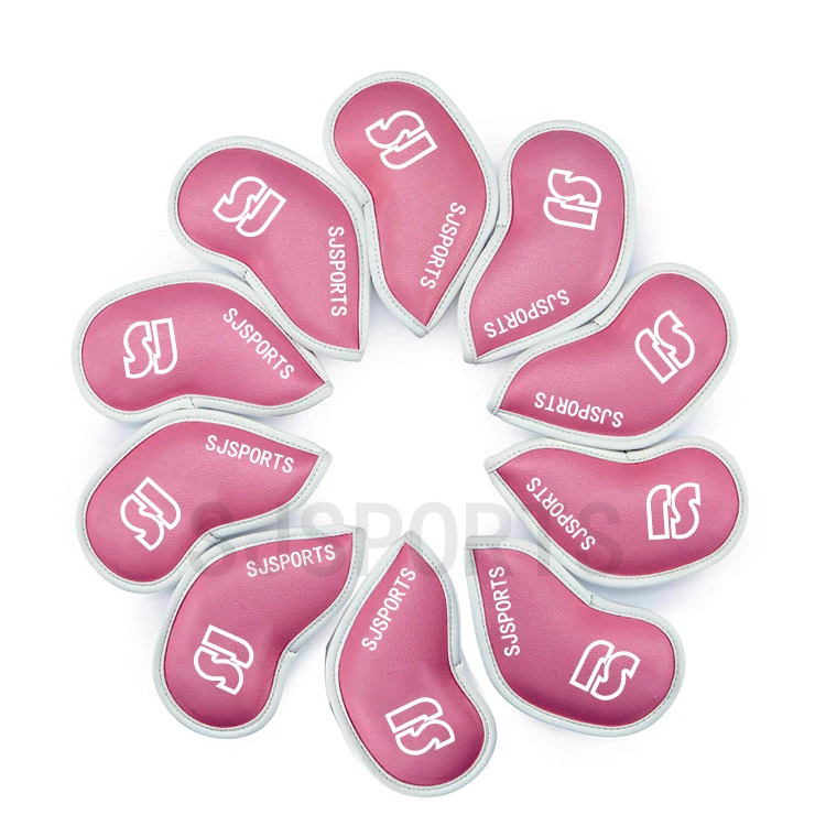 Pink Pu Leather Golf Irons Cover Set,Double Size Embroidery Golf