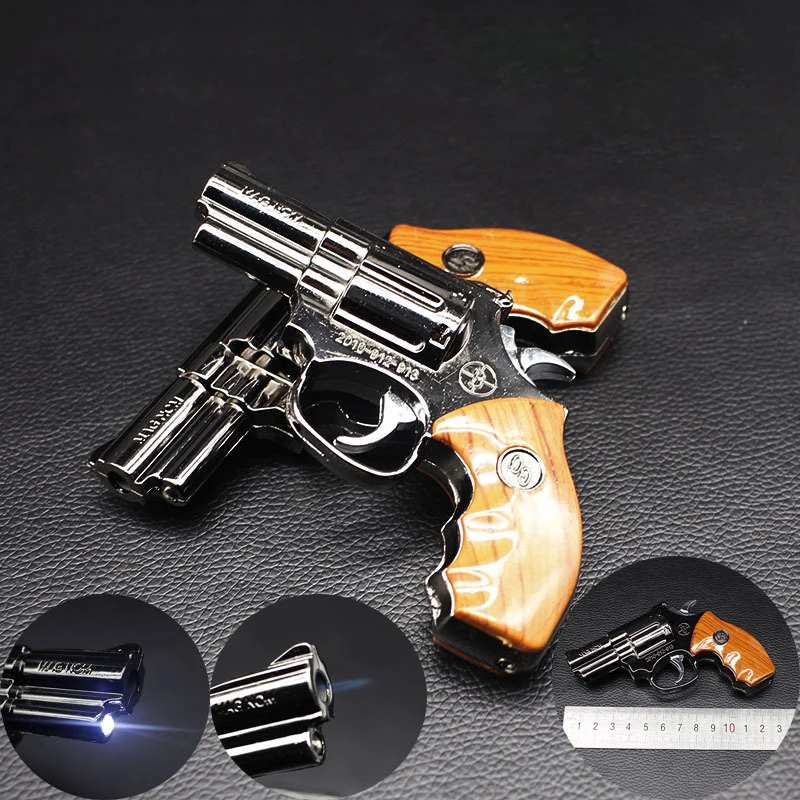 New Revolver Lighter 1 1 Metal Revolver +leather Type With Led Gas Gun