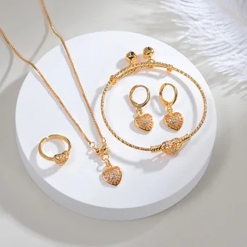 Women fashion Popular Four Pieces 18k gold plating bridal wedding jewelry sets luxury heart shaped jewellery set