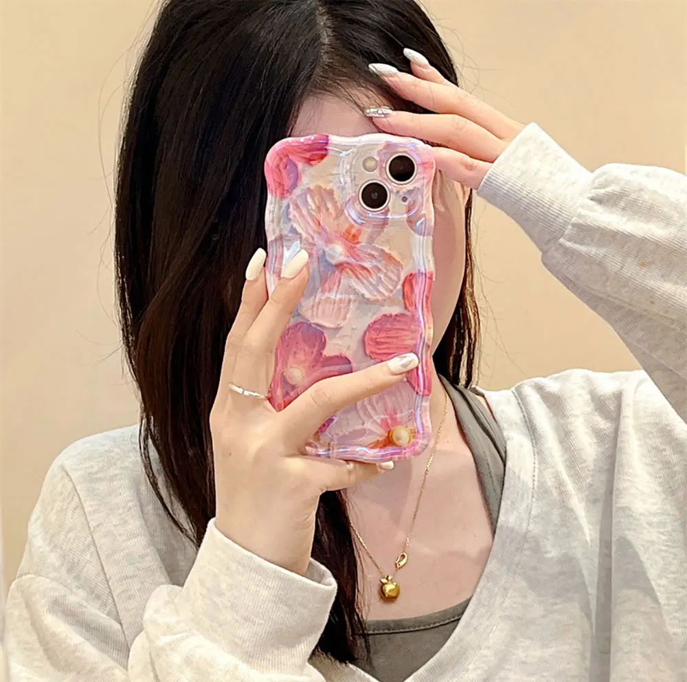 Oil Painting Flower Phone Case For Iphone X 7 8 10 11 12 13 14 15 Max Pro Plus Pink Pearl Sjk187 Laudtec manufacture