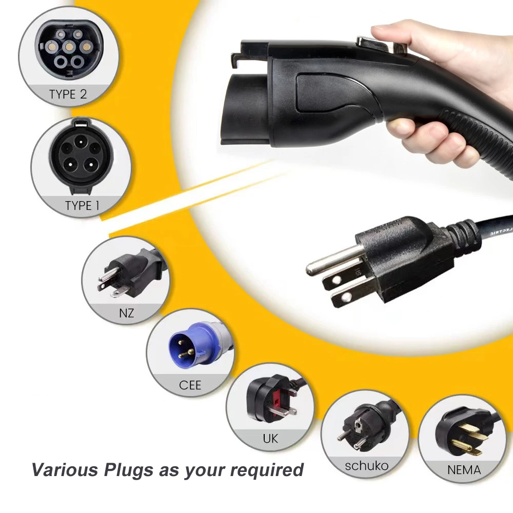 Customized Portable Ev Charger Iec 62196 Type 2 Portable 7 Kw Electric