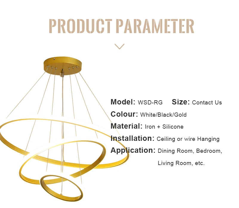 Modern circle lights bedroom led chandelier two ring black 3 ring led chandelier lamp pendant light for living dining room