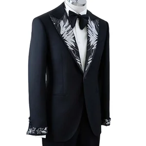 Custom Men's Plus Size Wedding Suit Slim Wool Blazer & Pants with Zipper Fly Single Breasted Closure Breathable & Comfortable