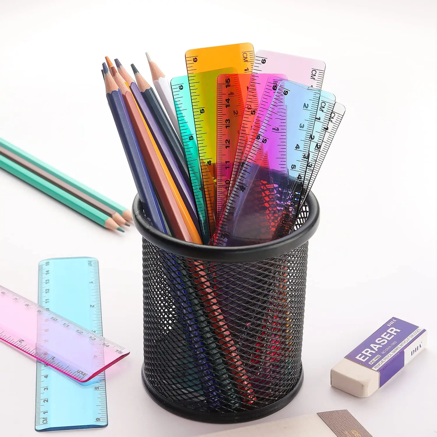 12 Inch Transparent Assorted Color Plastic clear  Kids Ruler with Inches and Centimeters