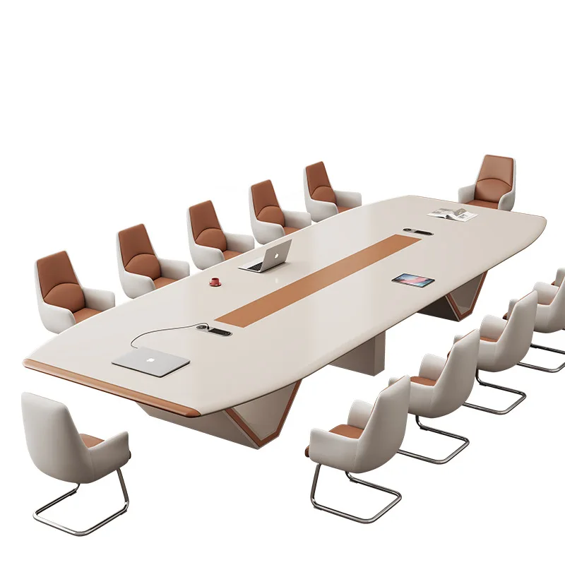 Nordic Style 20 Person Boat Shaped Luxury  Free Socket Combination of Large Conference Table with Chairs Set 4 Management Box