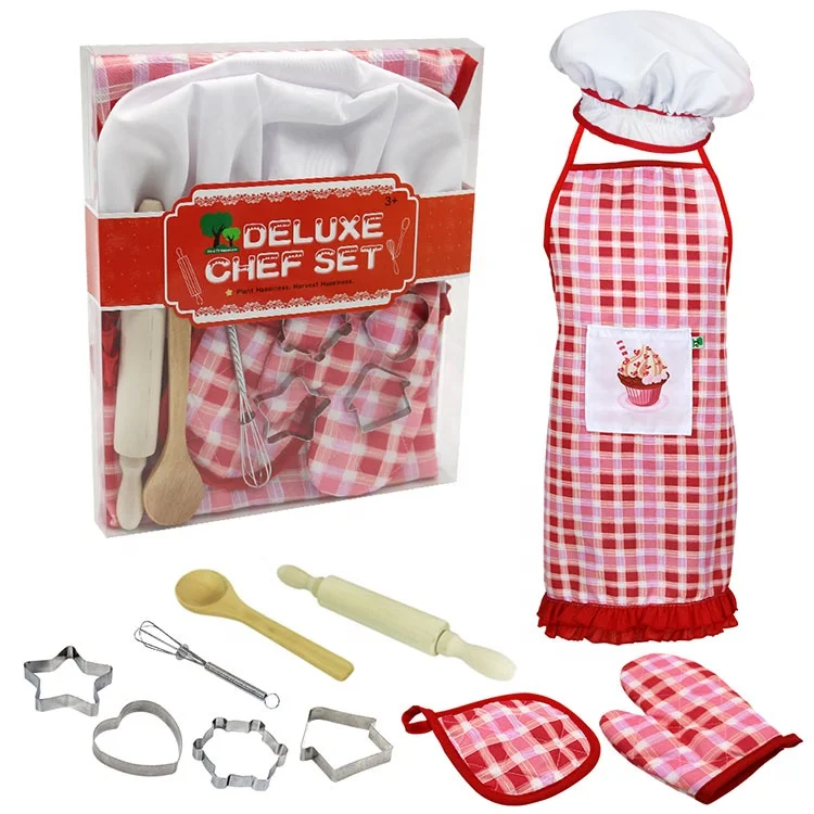Детский набор для готовки и выпечки, 11 шт., детский шеф-повар, ролевые игры, фартук для маленьких девочек, наряд для малышей, наряд шеф-повара, карьерный костюм