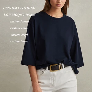 Clothing Factory Oem Oversized Fit Heavyweight Basic t Shirts Custom Solid Color 100% Cotton Women Boxy Fit Black t Shirt