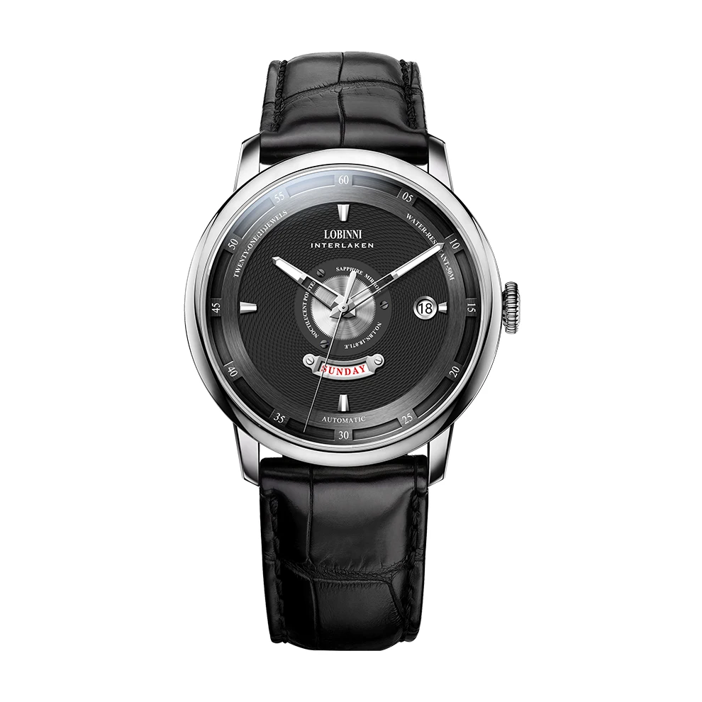 LOBINNI 18071 Men's Stainless Steel Wrist Watch with Leather Band