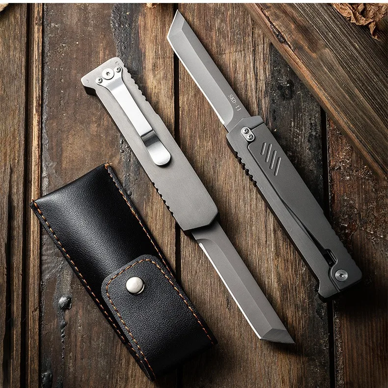 2024 Arrival SKD-11 Steel Blade Folding Knife Retractable Knife with Steel Handle Tanto Blade Titanium Coated Knife