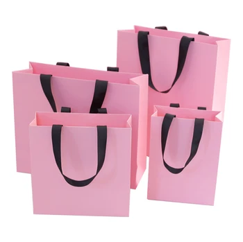 Cheap Custom Printed Luxury Retail Pink Paper Shopping Bag Color Low Cost Paper Bag Supplier Pink Paper Bag With Your Own Logo