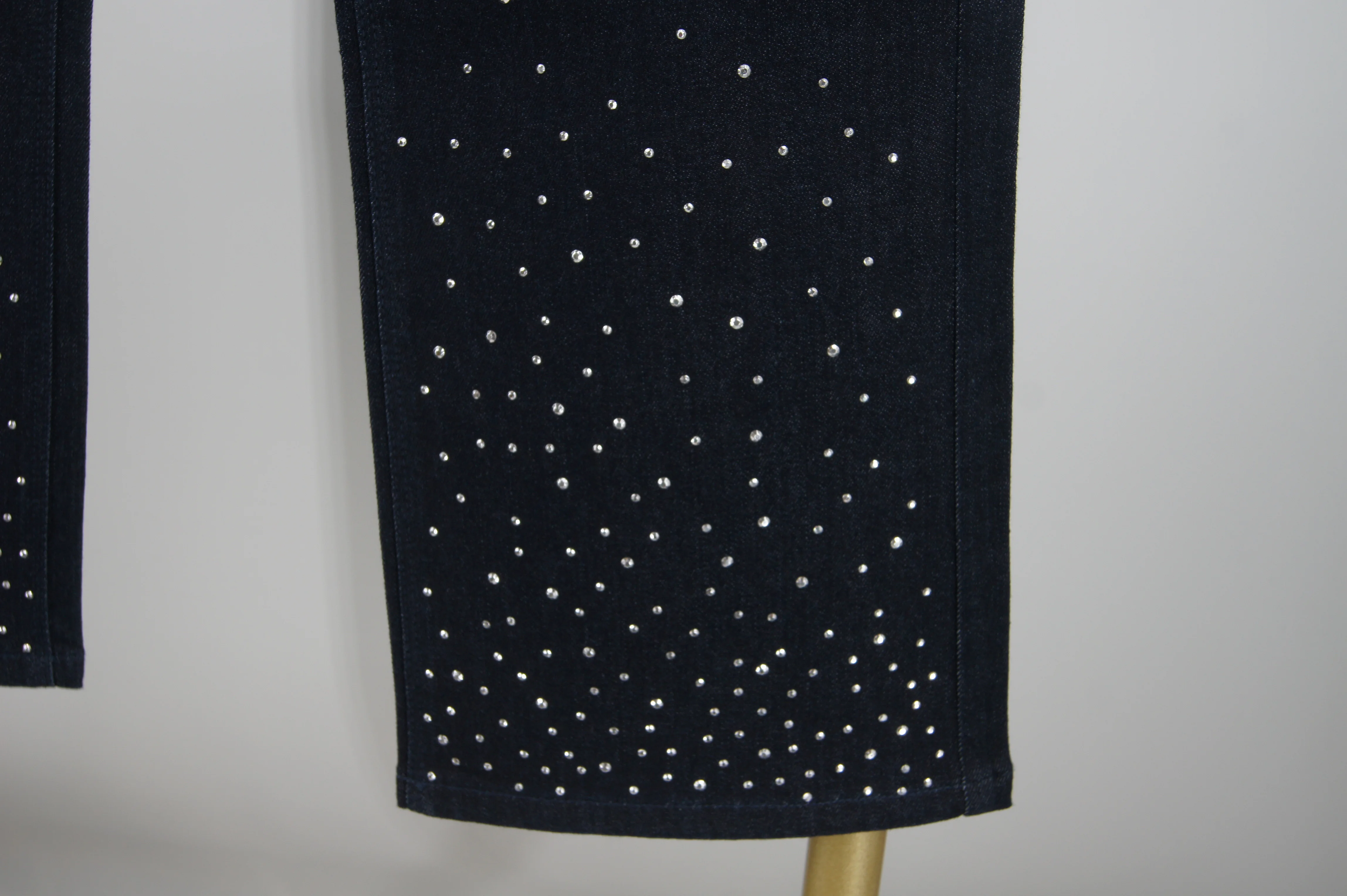 High-waisted Rhinestone Jeans, Women's Black Slightly Flared Trousers, Long Trousers with Fringed Stretch Flared Pants