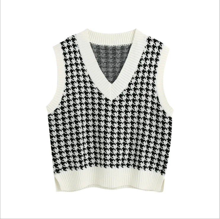 Plaid Knitted Sweater Vest Women 2021 