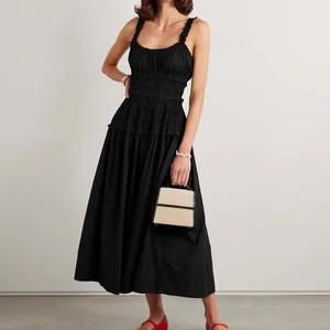 Clothing Manufacturers Custom Spring Summer Autumn Ladies Halter Sleeveless Elastic Waist Poplin Maxi Dress