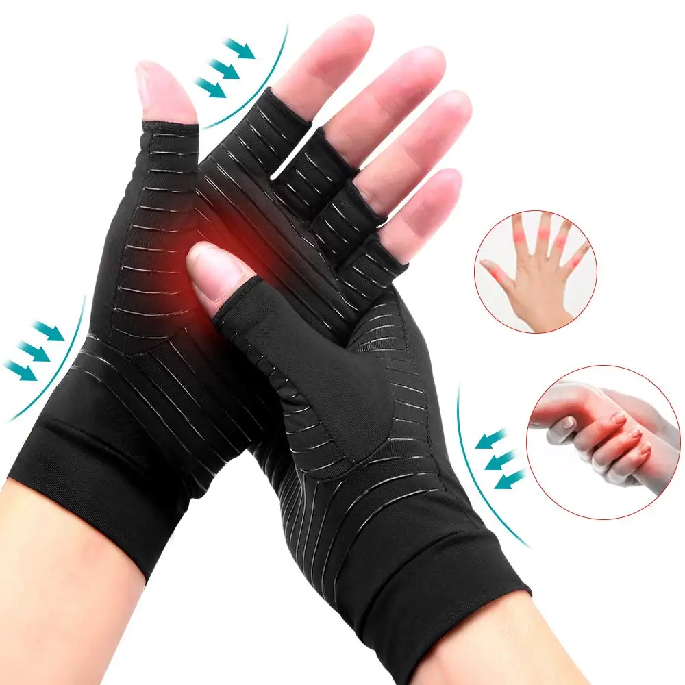 Copper Compression Arthritis Gloves Women and Men Half Finger Touch Screen Breathable Copper Gloves