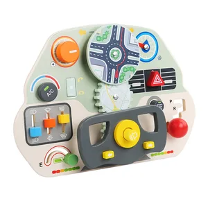 New Montessori Wooden Busy Car Simulation Steering Wheel Driving Learning Toys Early Education for Kids Toddler Boys & Girls
