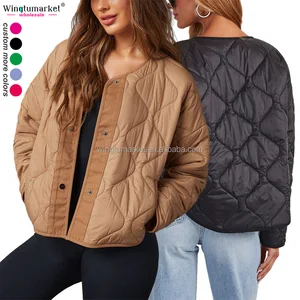 Wholesale Winter Ladies Jackets Woman Puffer Coats Warm Pockets Lightweight Soft Padded Cropped Quilted Jacket Women