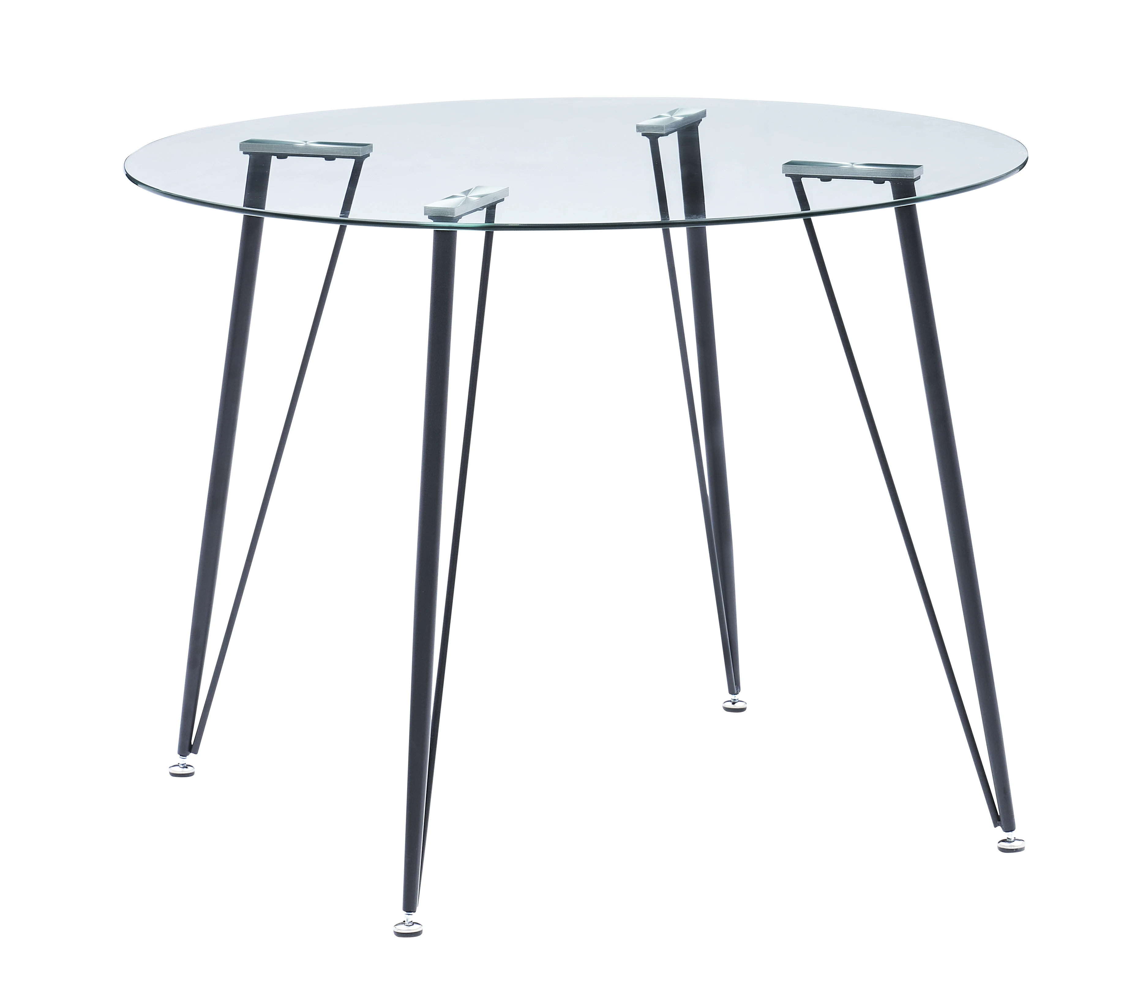 Scandinavian Round Glass Top Dining Table Black Wrought Iron Leg Tables