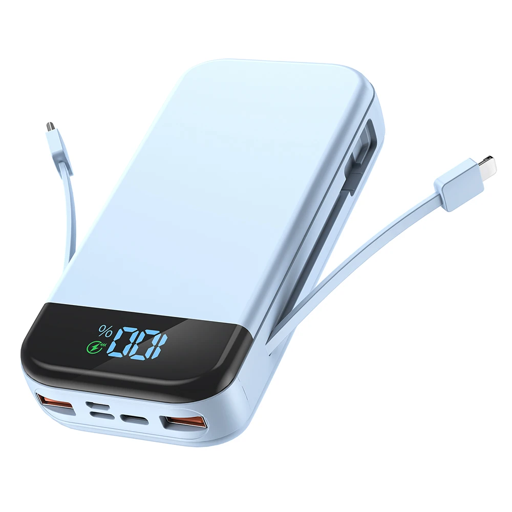 Best Selling Products 2025 Mobile Battery Pack Charger Large Capacity  20000mAh Fast Charging Built-in Cable Portable Power Banks