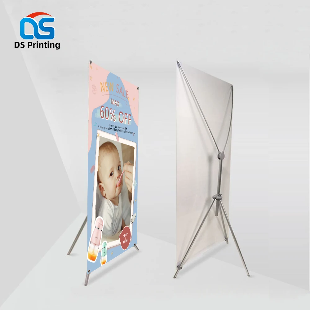 Custom Display X-frame Banner Stand Advertising Display Marketing Waterbase Bamboo X Flex Banner Stand Size 60 X 160 cm