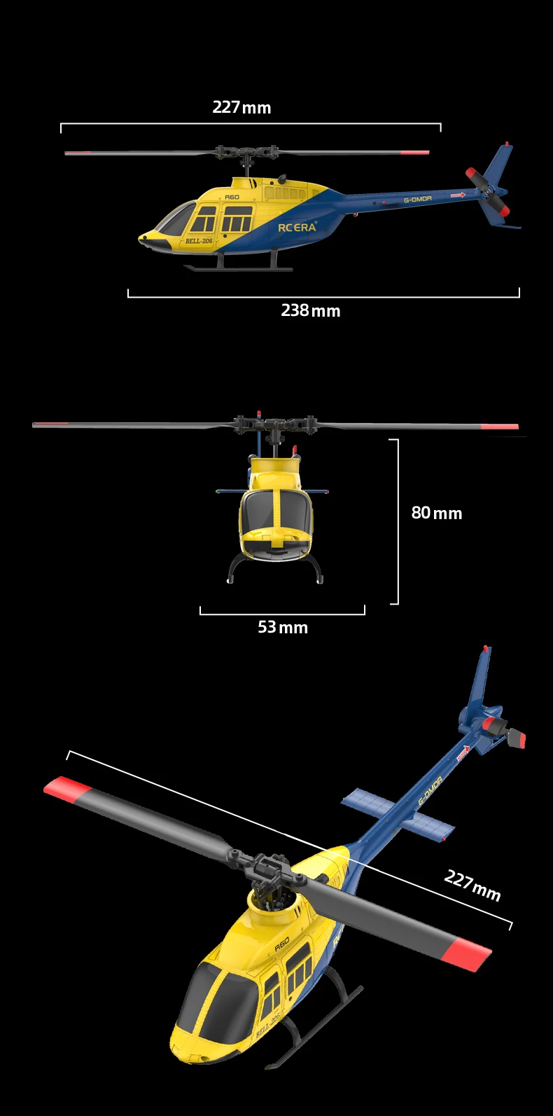HOSHI ERA A60 RC Plane Helicopter 2.4G 6-Axis Gyroscope 6CH Optical Flow Altitude Hold USB MINI BELL 206 Remote Aircraft
