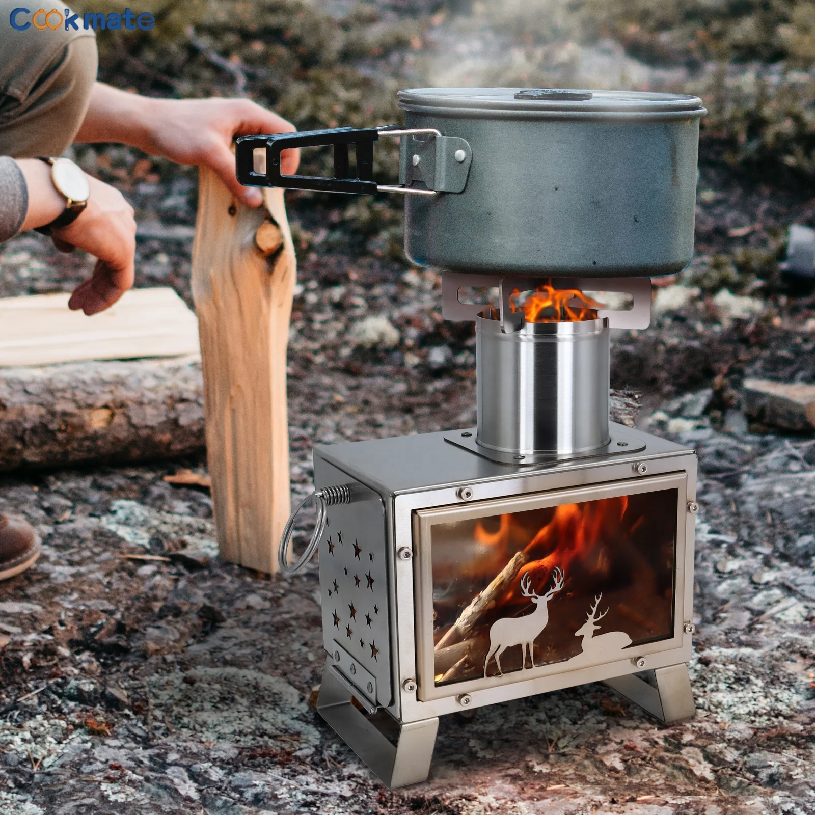 Cookmate Portable Burning Stove - Stainless Steel Firewood Camp