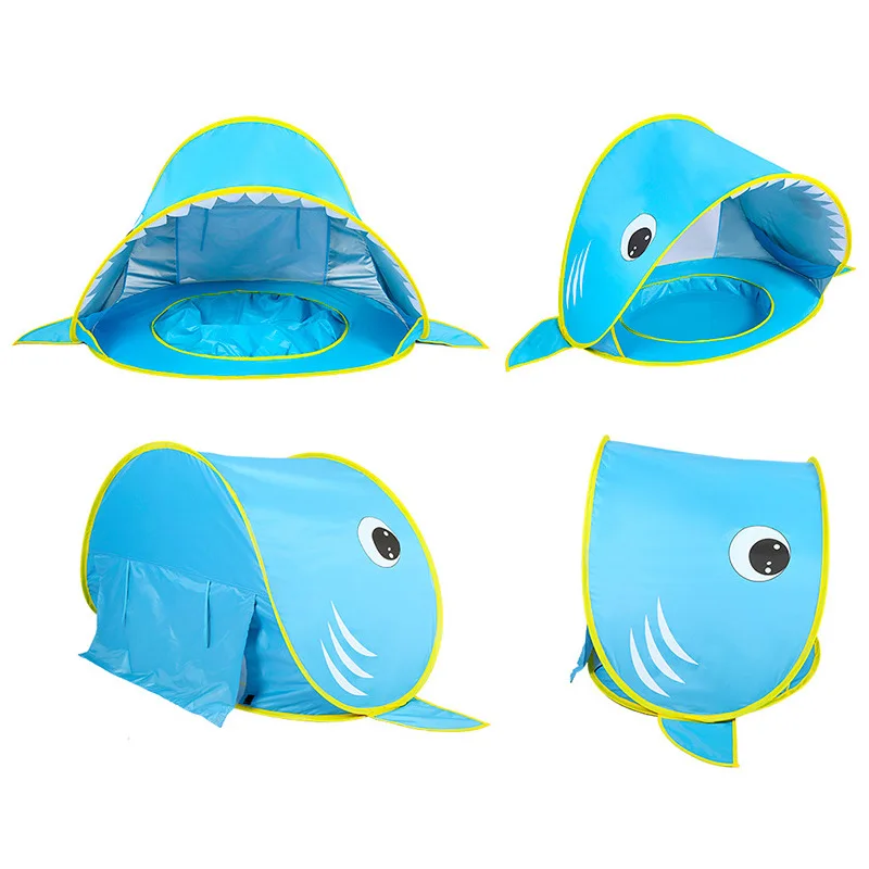 Beach Tent with Pool Pop Up Shade Tent for Infant Baby Beach Sun Shade Pool with UV Protection Shark Shape details