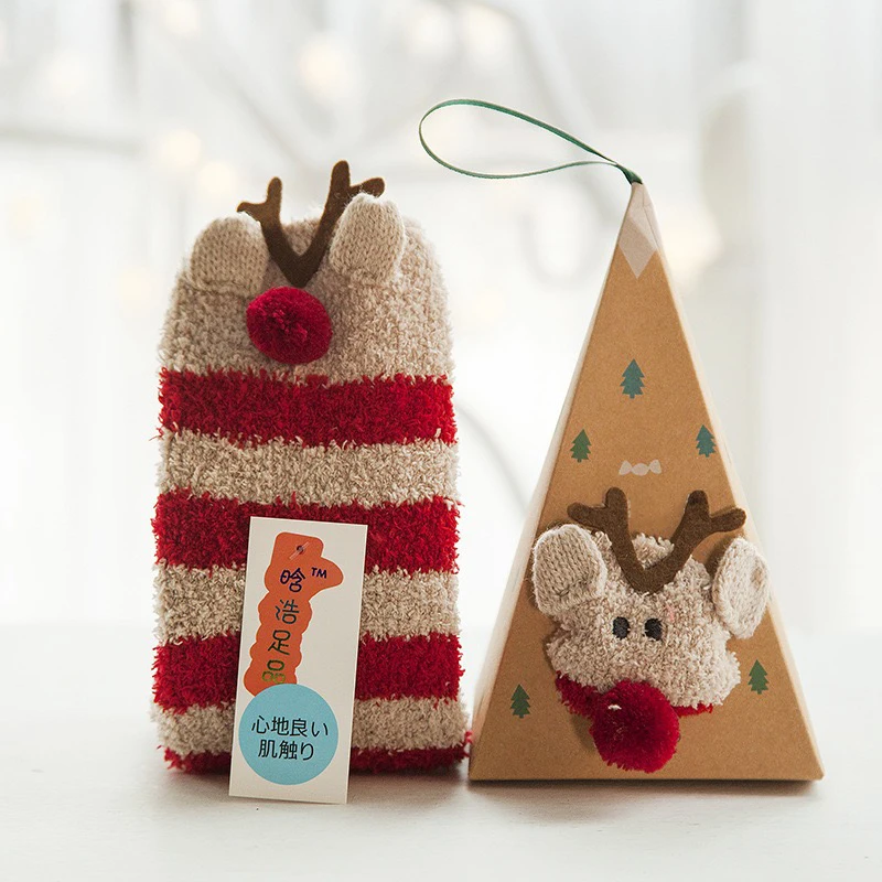 product new trending kraft paper printing ribbon customized christmas day triangle folding gift box for socks-6