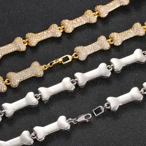 New Arrival Custom Jewelry Set Gold Diamond Zircon Bone Shape Design Link Chain Necklace