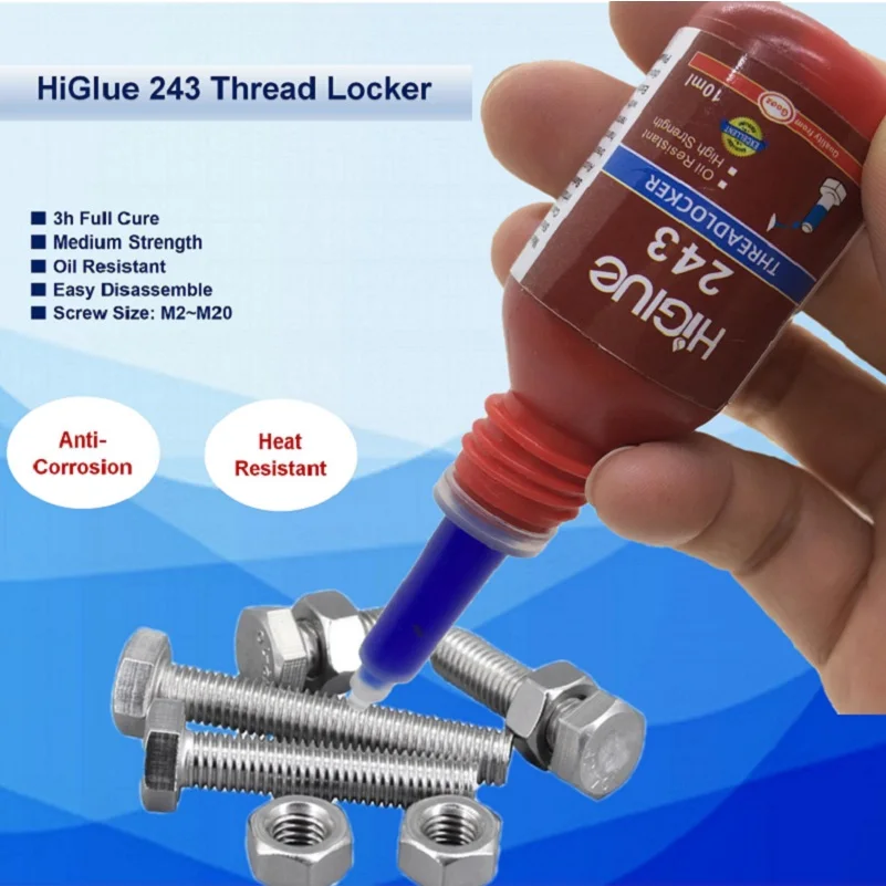 Threadlocker Blue 243, Medium Strength Thread Lock, Lock Tight & Seal Nuts  Bolts Fasteners and Metals, Stable and Anti-Rust(10ml)