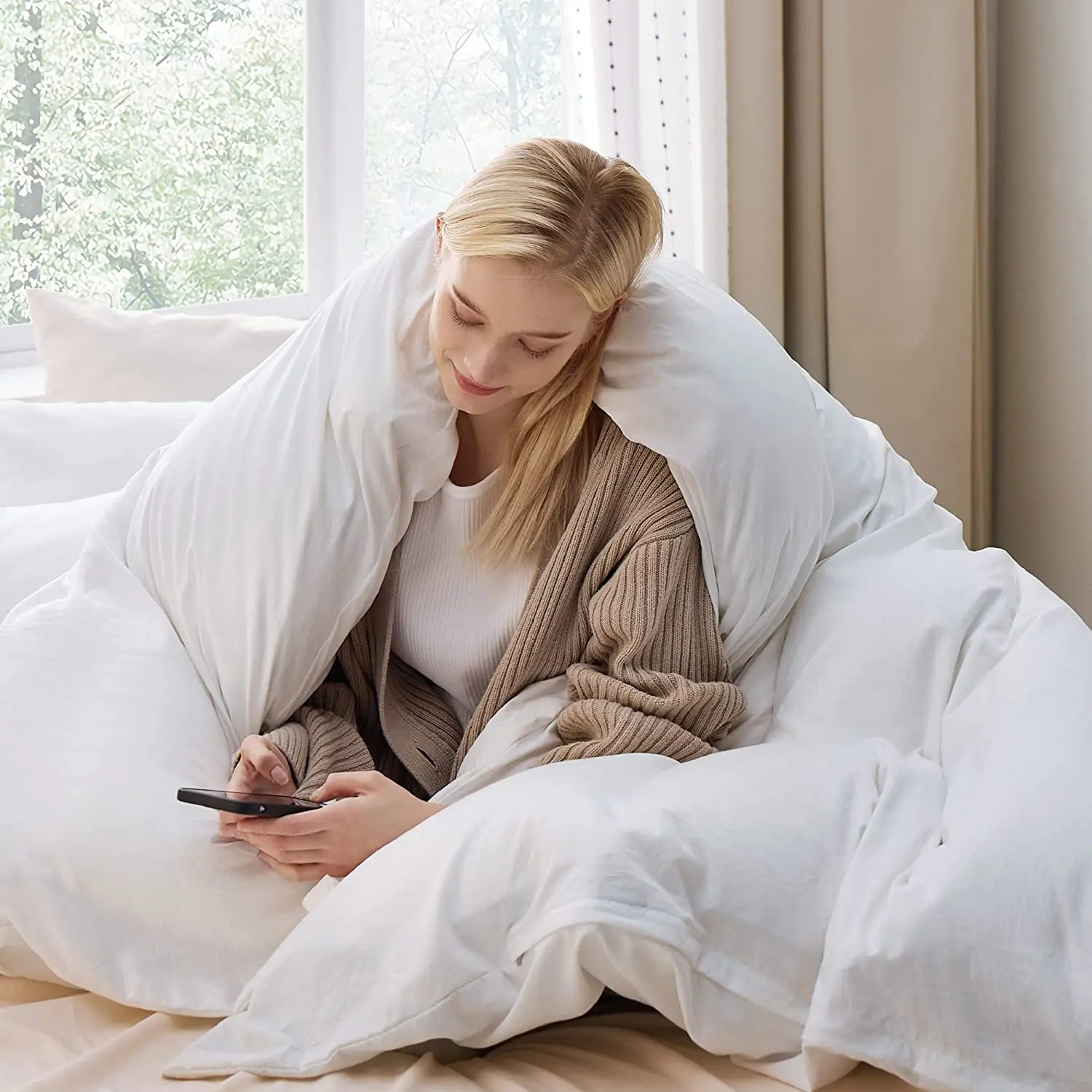 Warmtex белый пододеяльники Квин-сайз из выбеленного мягкого Queen Постельное белье комплект состоит 3-х единиц: однотонное платье с застежкой-молнией 1 пододеяльник