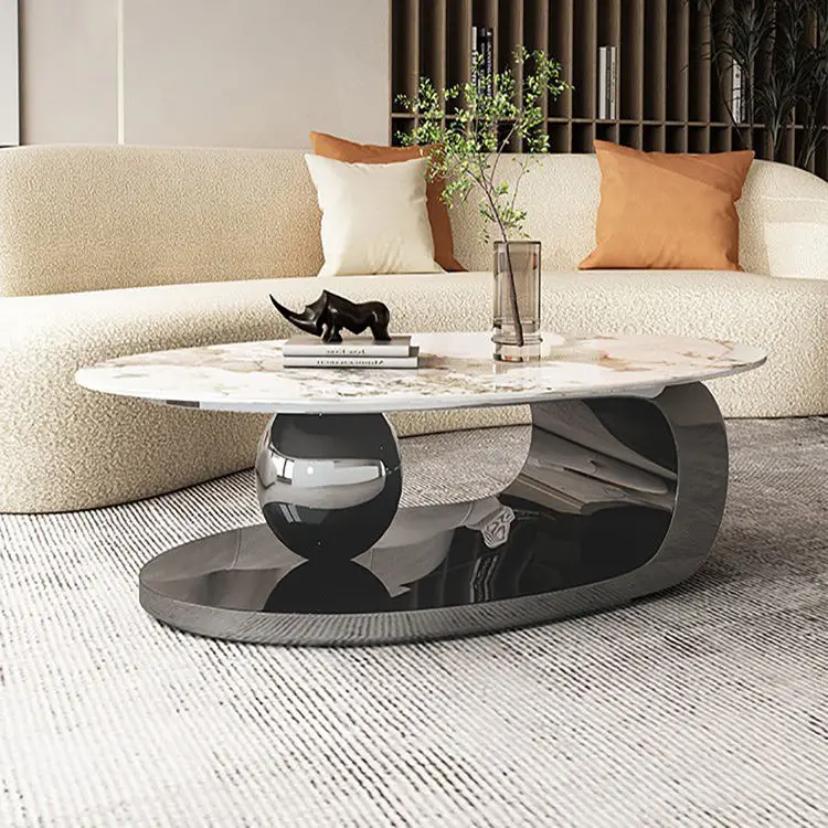 Finebuy sofá mesa de mármol óptica negro oval 110 x 56 cm mesa de sala de estar cobre 