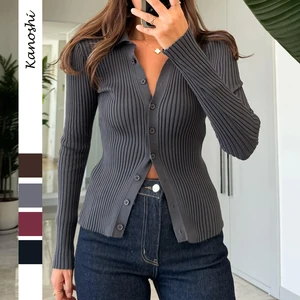 Women's V Neck Knit Top Cardigan Long Sleeve Button Up Sweater Casual Formal Wear