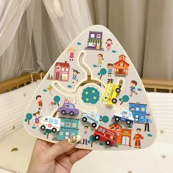 CE CPC EN71 SOR Wooden Maze Board Traffic Game Math Toy Color Recognition Travel Toy Puzzle Maze Toys